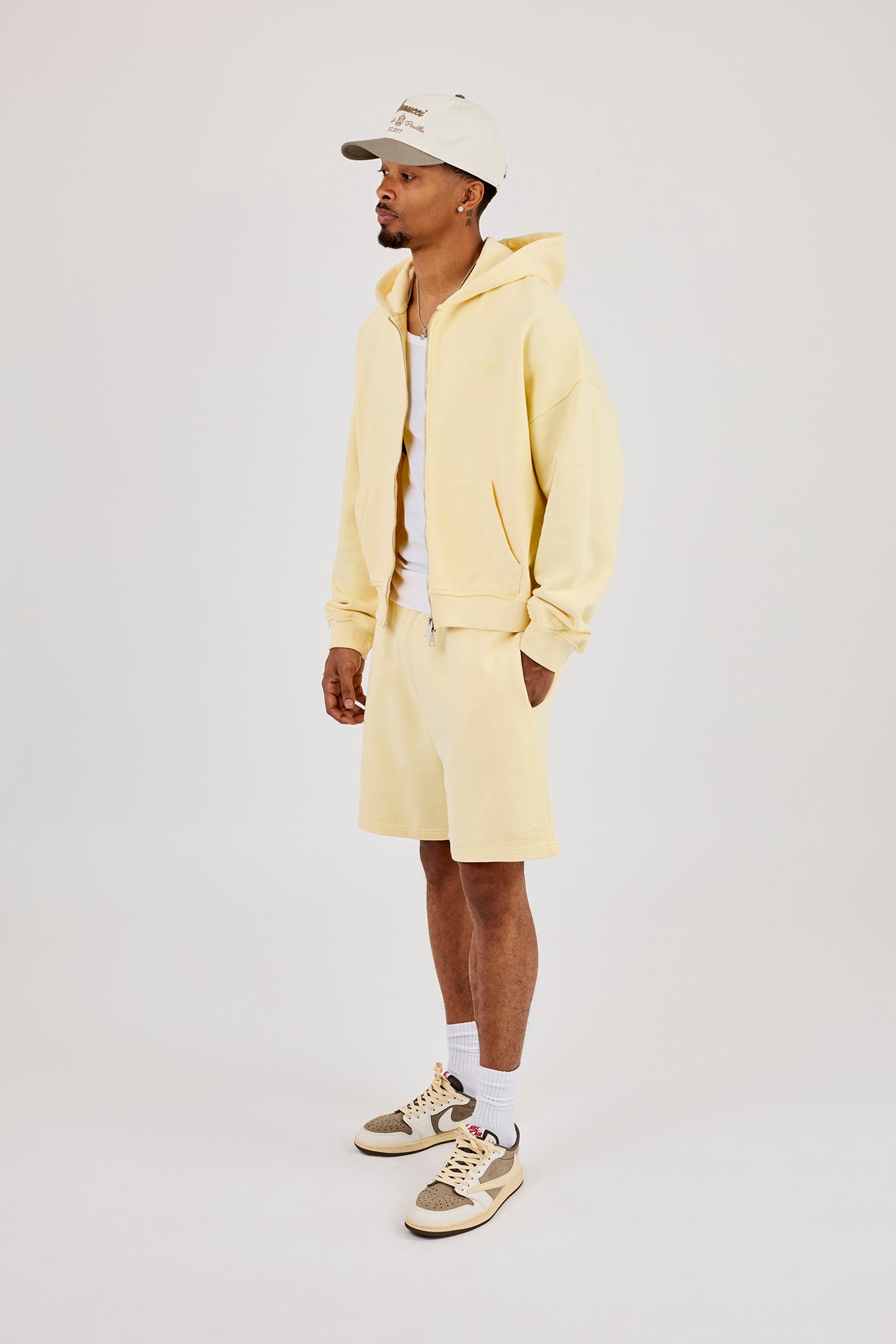 Zip Through Boxy Hoodie & Relaxed Jersey Short - Lemon